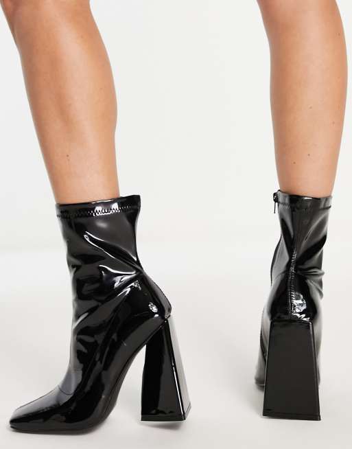 Black latex 2025 ankle boots