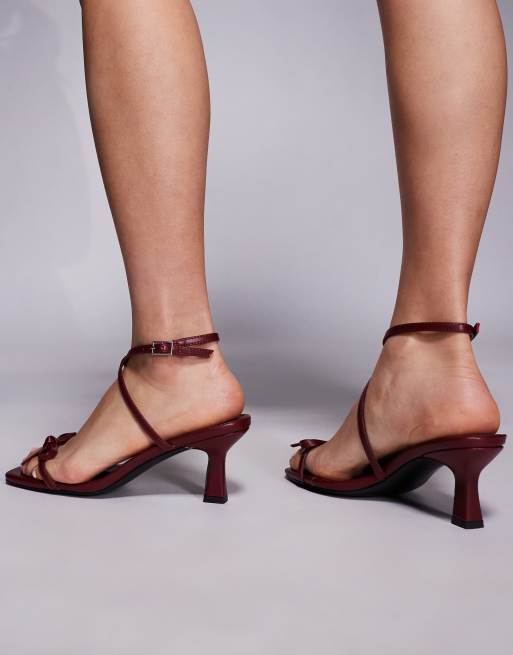 Public Desire Wide Fit Crimson bow kitten heel sandals in burgundy