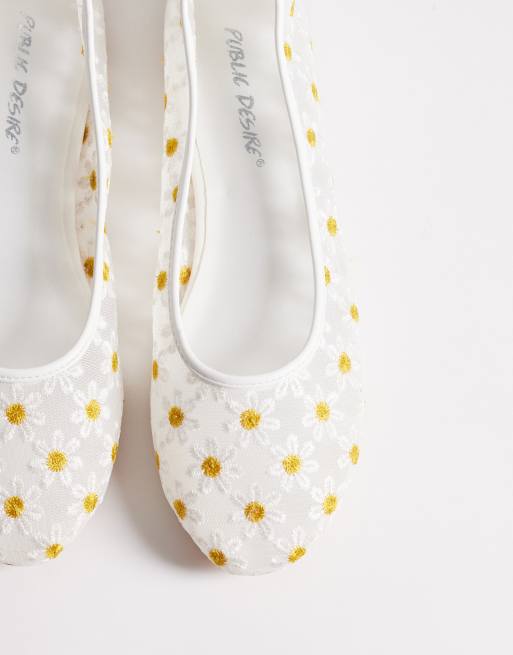 Public Desire Wide Fit Dainty mesh ballet flats with daisy embroidered, 2 of 4