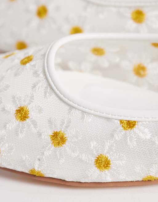 Public Desire Wide Fit Dainty mesh ballet flats with daisy embroidered, 4 of 4