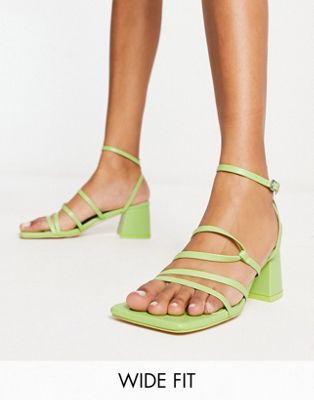 Public Desire Wide Fit Dayla mid heeled sandals in patent mint
