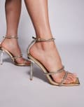 [Public Desire Wide Fit] Public Desire Wide Fit Decadence embellished heeled sandals in gold 36 Gold