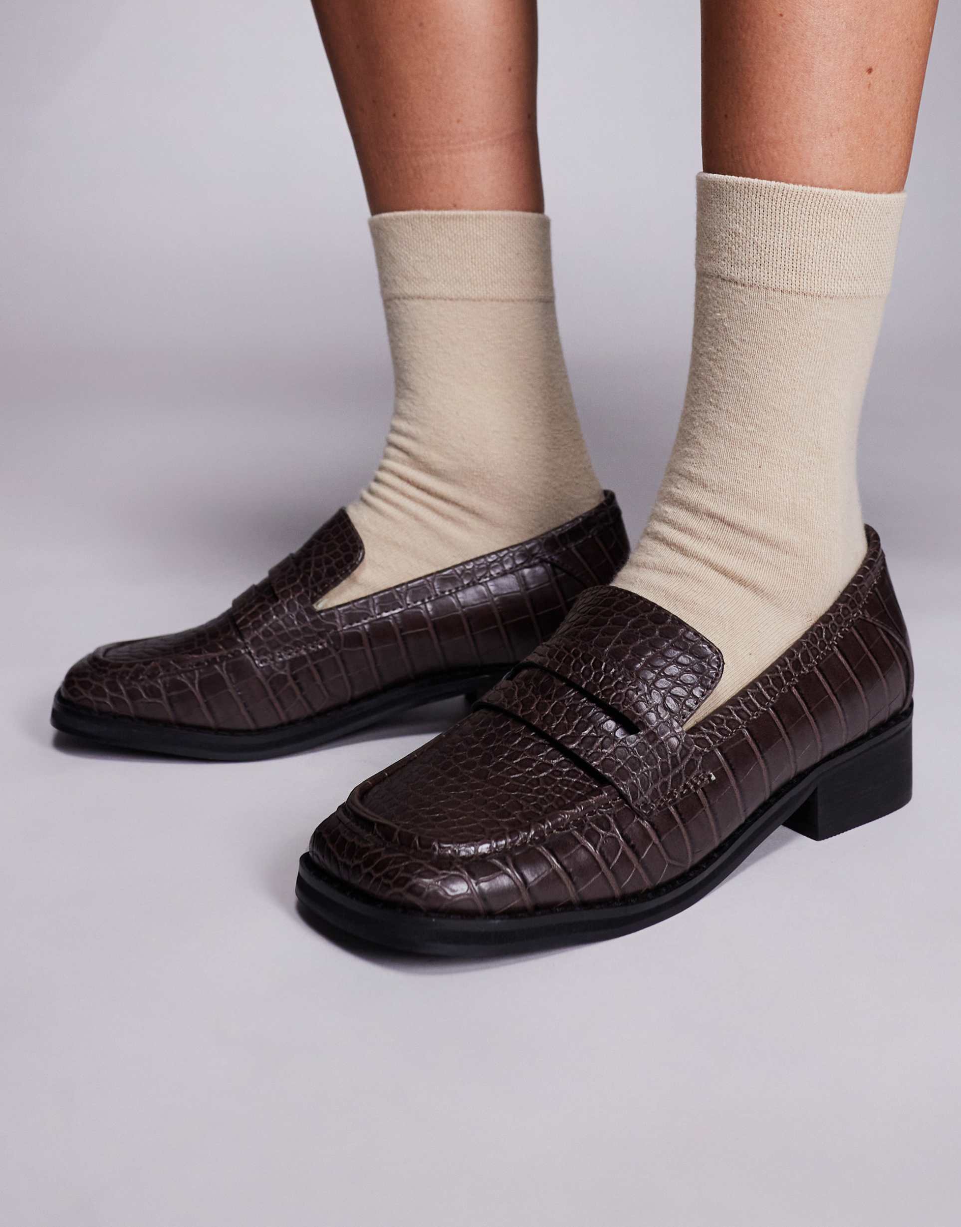public desire wide fit decaf loafers in brown croc