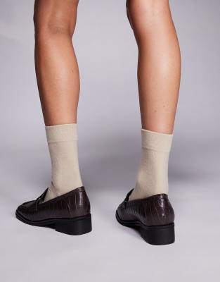 Public Desire Wide Fit Decaf Loafers In Brown