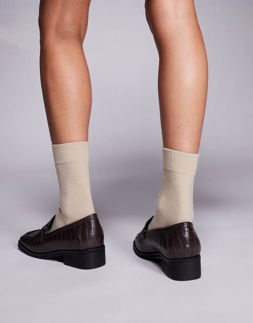 Public Desire Wide Fit - Decaf - Mocassins effet croco - Marron, 2 de 4