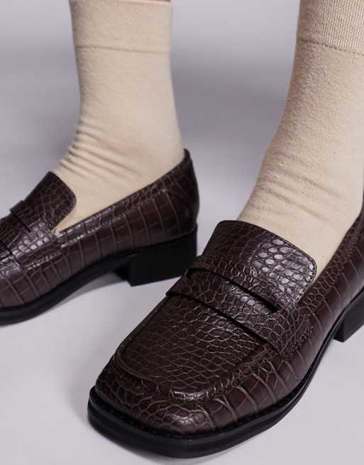 Public Desire Wide Fit - Decaf - Mocassins effet croco - Marron, 3 de 4