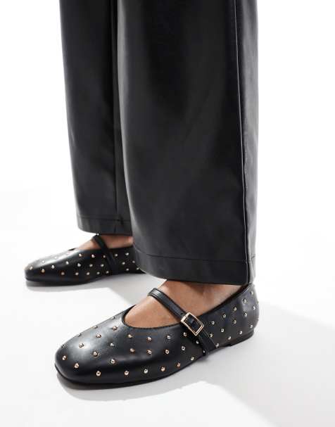 Public Desire Wide Fit - Dorina - Ballerines cloutées avec lanière - Noir - view 1