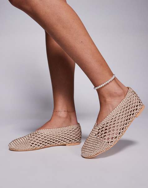 Public Desire Wide Fit - Dylan - Geweven ballerina's met brede pasvorm in crème - view 1