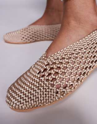 Public Desire Wide Fit Dylan Woven Ballet Flats In White
