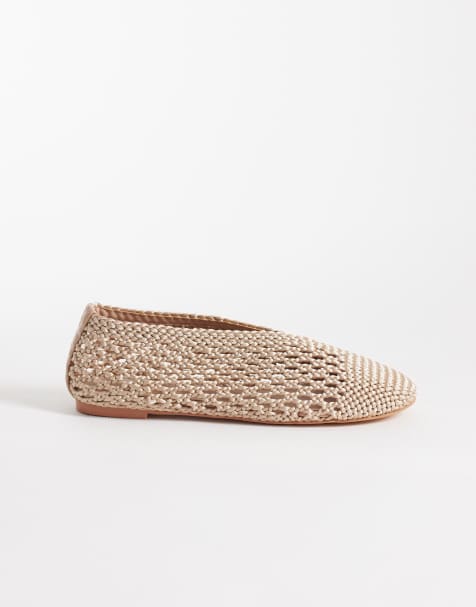 Public Desire Wide Fit  Dylan woven ballet flats in cream - view 1