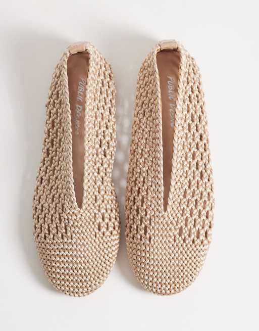 Public Desire Wide Fit  Dylan woven ballet flats in cream, 2 of 4