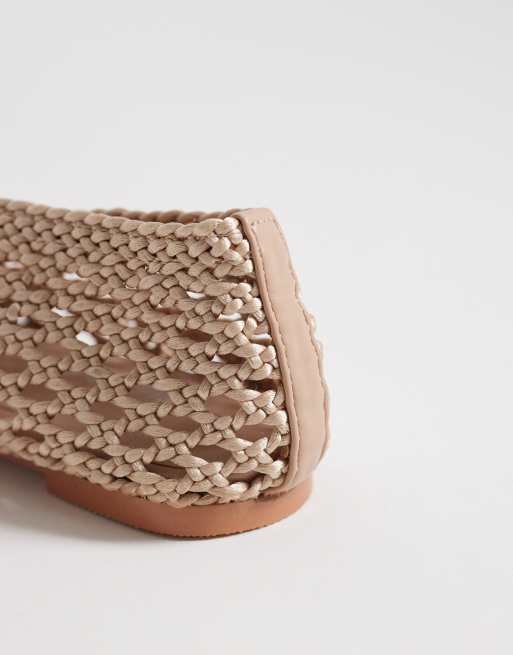Public Desire Wide Fit  Dylan woven ballet flats in cream, 4 of 4