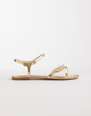 Public Desire Wide Fit Public Desire Wide Fit Elina strappy flat sandals with sea shells in gold