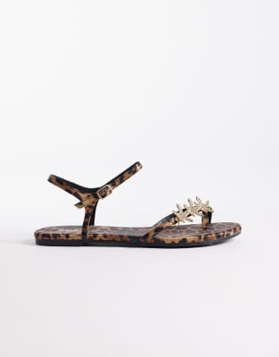Public Desire Wide Fit Elina Strappy Flat Sandals With Sea Shells In Multi