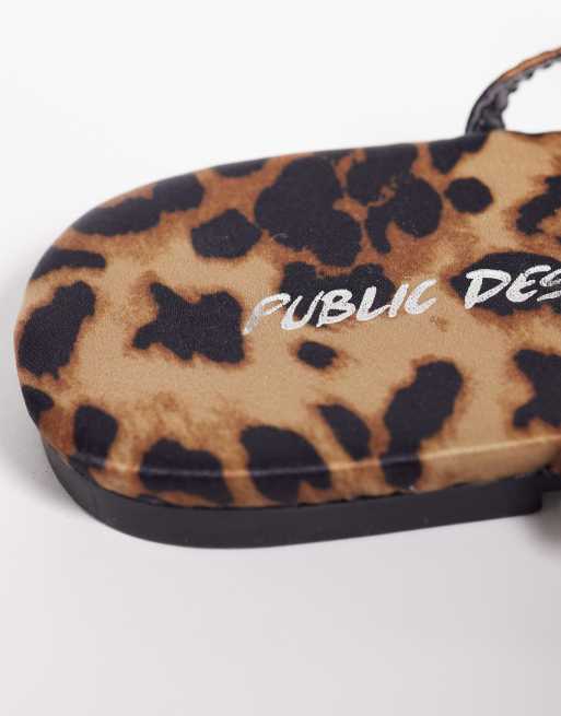 Public Desire Wide Fit Elina strappy flat sandals with sea shells in leopard, 3 of 4