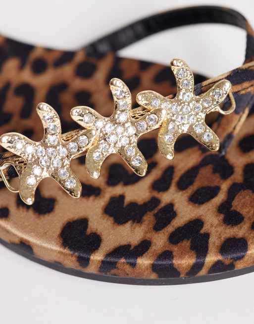 Public Desire Wide Fit Elina strappy flat sandals with sea shells in leopard, 4 of 4