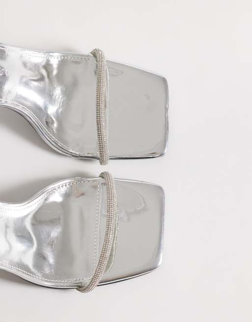 Public Desire Wide Fit embellished heeled mule sandals in silver, 2 of 4