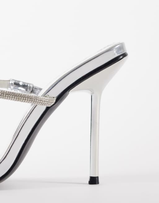 Public Desire Wide Fit embellished heeled mule sandals in silver, 3 of 4