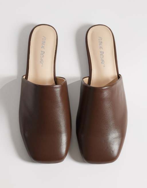 Public Desire Wide Fit Emmi flat mules in brown, 3 of 4