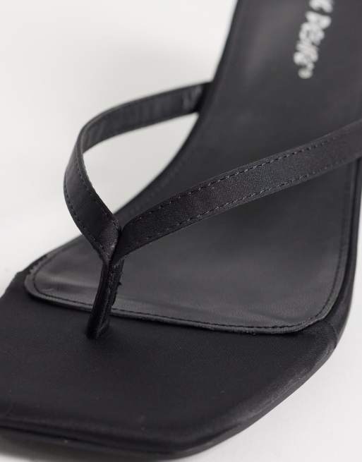 Public Desire Wide Fit Everlast kitten heel toe thong sandals in black satin, 2 of 5