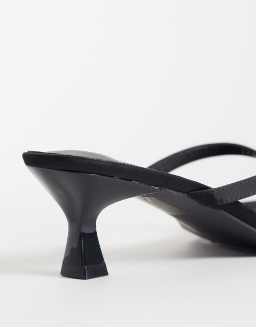 Public Desire Wide Fit Everlast kitten heel toe thong sandals in black satin, 4 of 5