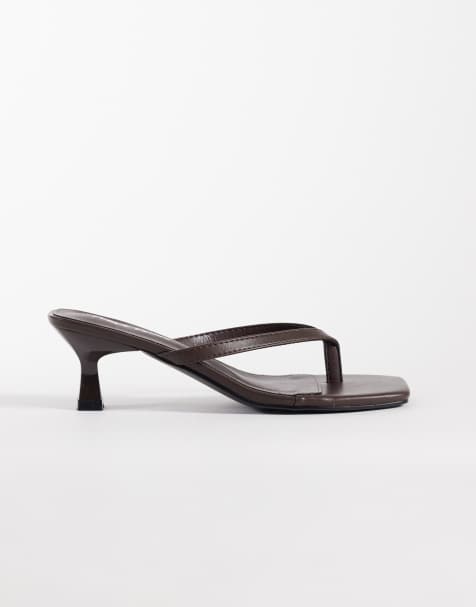 Public Desire Wide Fit Everlast kitten heel toe thong sandals in chocolate - view 1