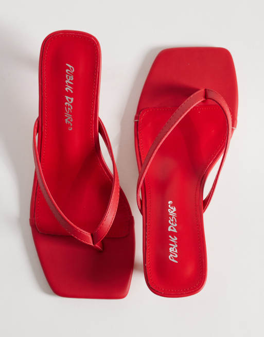 Public Desire Wide Fit Everlast kitten heel toe thong sandals in red, 2 of 4