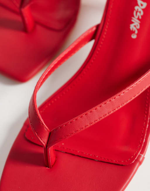 Public Desire Wide Fit Everlast kitten heel toe thong sandals in red, 3 of 4