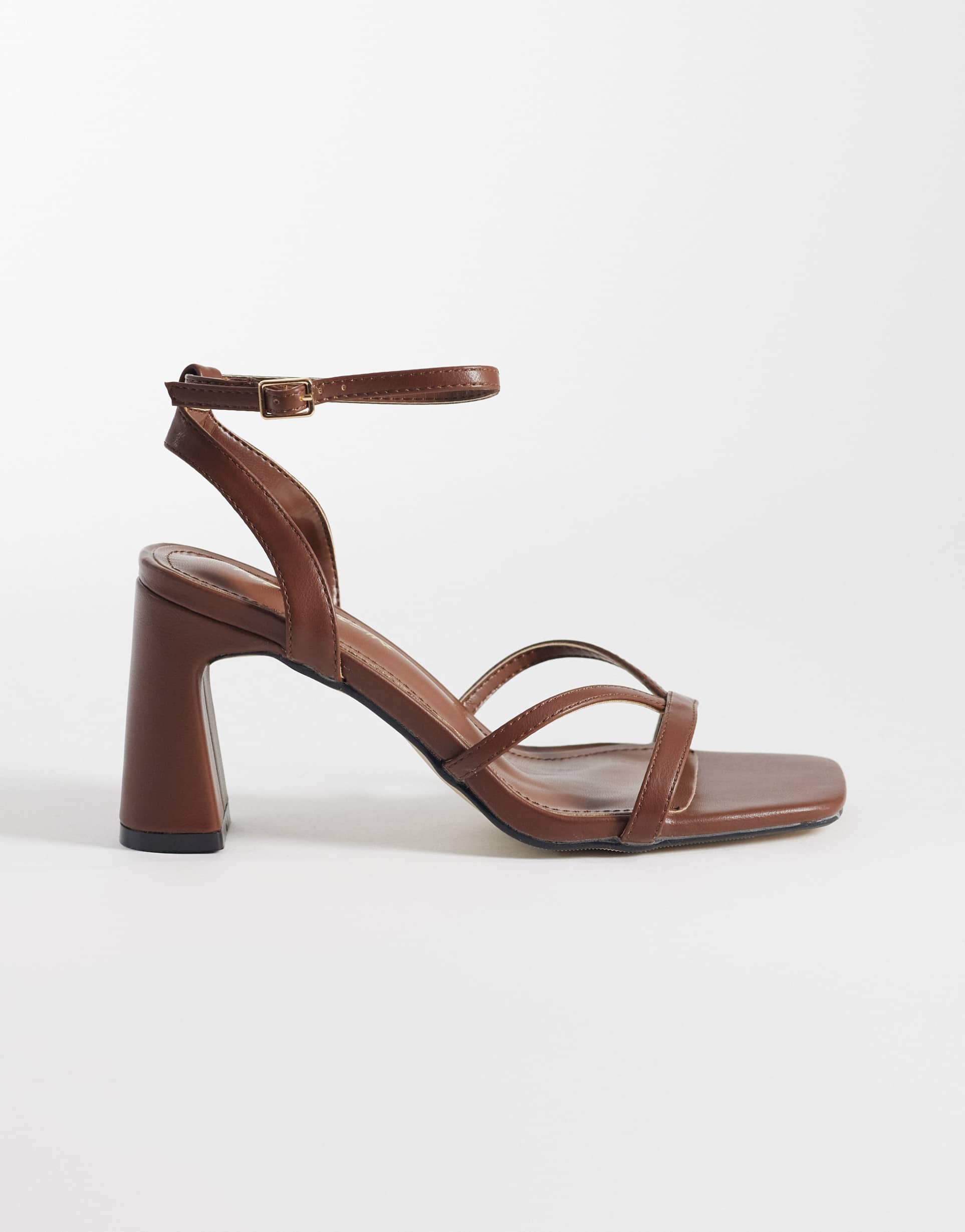 public desire wide fit everleigh block heeled sandals in brown