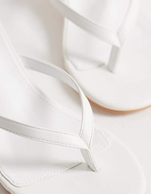 Public Desire Wide Fit Evermore kitten heel toe thong sandals in white, 4 of 4