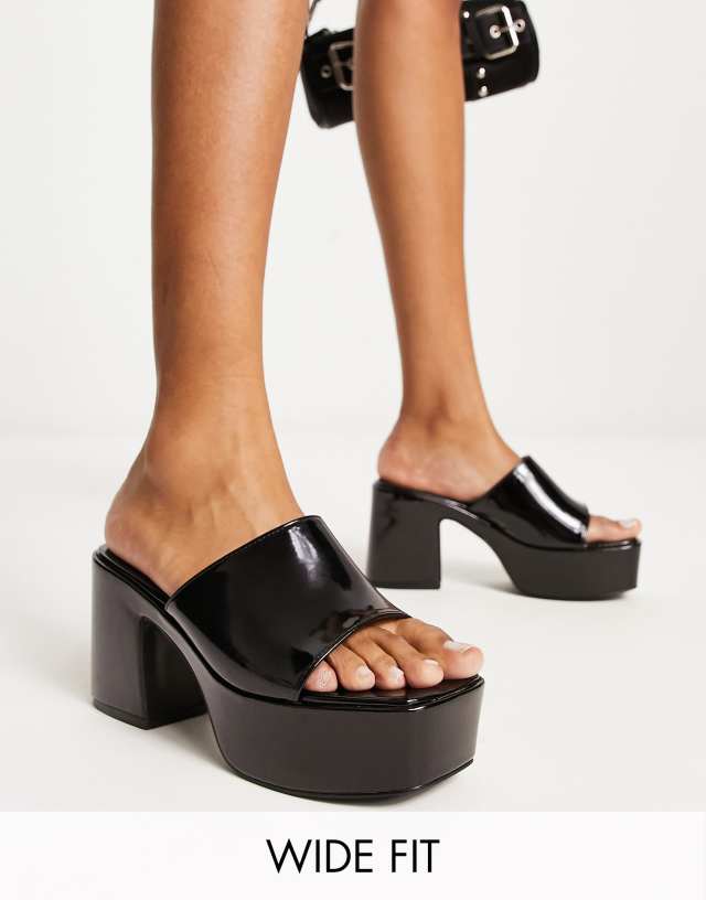 Public Desire Wide Fit Exclusive Ariel platform mules in black patent