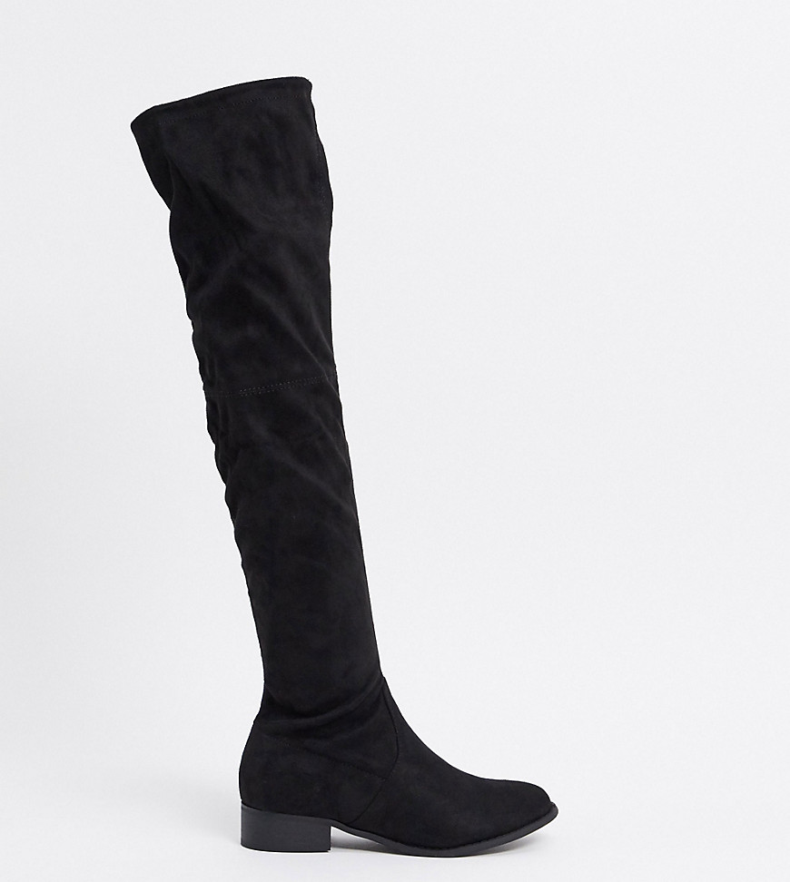 Public Desire Wide Fit - Exclusive - Elle - Over-de-knie-laarzen in zwart