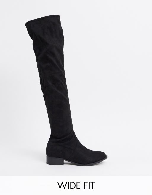 Public desire elle black flat over 2025 the knee boot