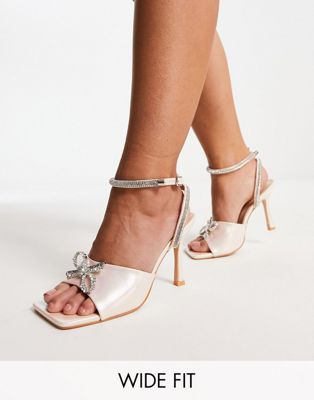 Public Desire Wide Fit Exclusive Front Row bow sandals in pearlescent pink