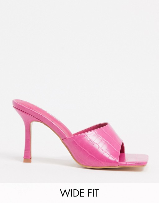 Public Desire Wide Fit Exclusive Harlow mule with square toe in pink croc