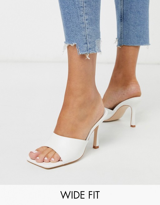 Public Desire Wide Fit Exclusive Harlow square toe block heel mule sandal in white
