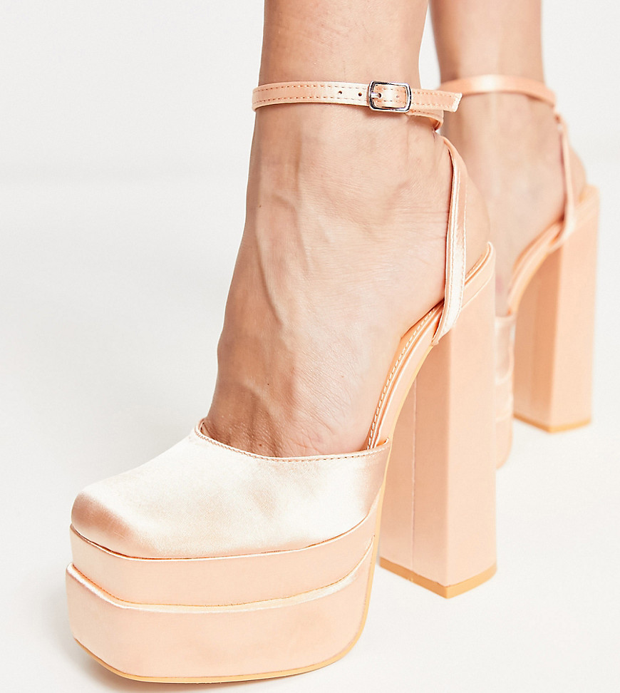 Exclusive Moonchild platform heeled shoes in apricot satin-Orange