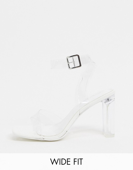 Public Desire Wide Fit Exclusive Talk sandals with clear heel in white