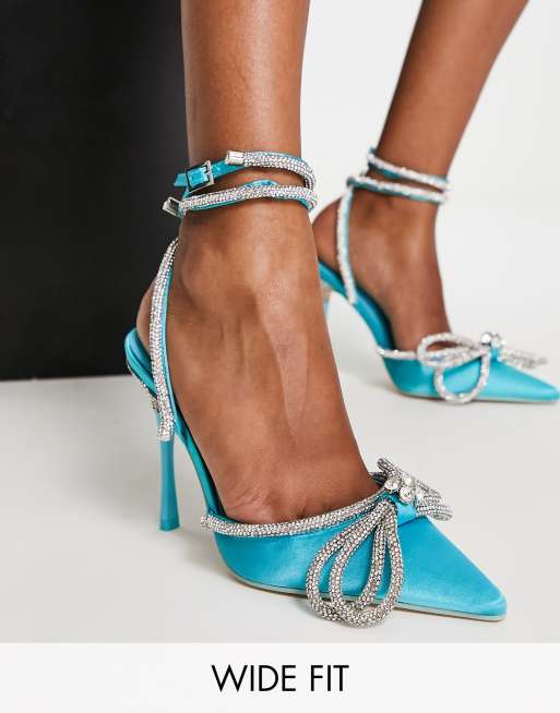Public Desire Wide Fit - Exclusives - Midnight - Satijnen schoenen met hak en strik in blauw