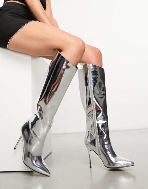 Ladies discount silver boots