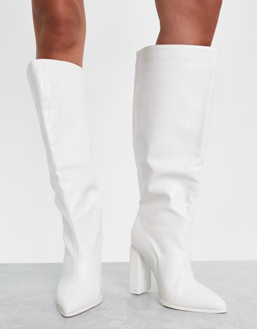 Mens white knee high clearance boots