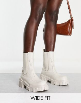 Public Desire Wide Fit Farfetched chunky ankle boot in white
