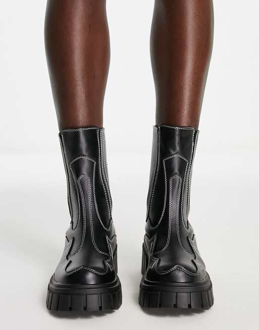 Public Desire Wide Fit Farfetch chunky ankle boots in black, 2 of 4