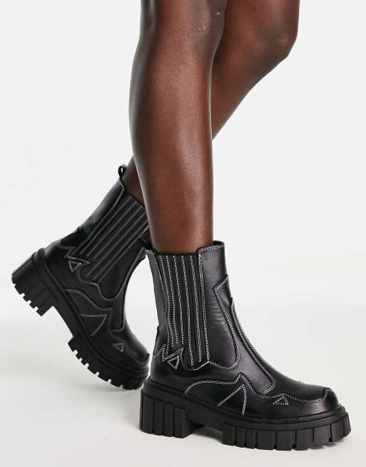 Public Desire Wide Fit Farfetch chunky ankle boots in black, 4 of 4