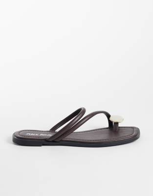 Public Desire Wide Fit Farron Flat Sandals With Faux-stone Appliqué In Brown