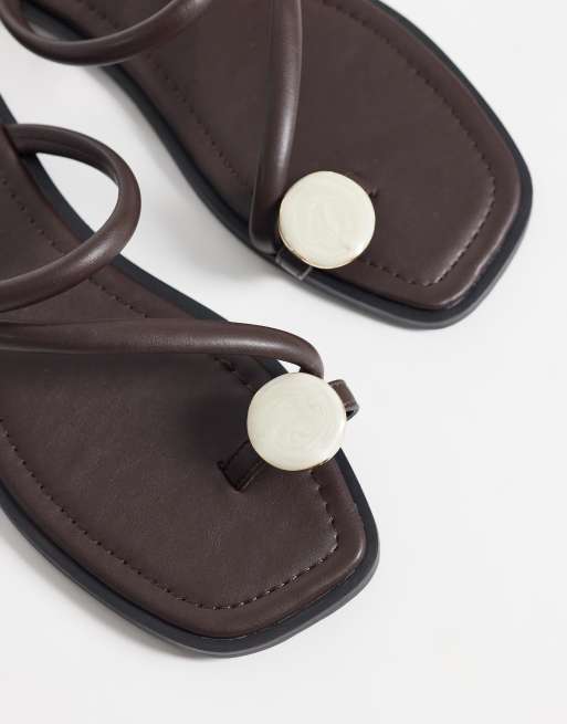 Public Desire Wide Fit Farron flat sandals with stone applique in chocolate brown, 3 of 4