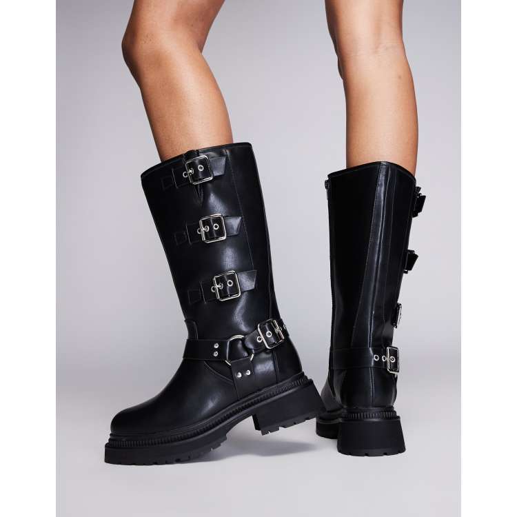 Public Desire Wide Fit Fast Track biker boot in black ASOS
