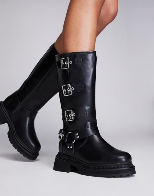 Public Desire Wide Fit Fast Track biker boot in black