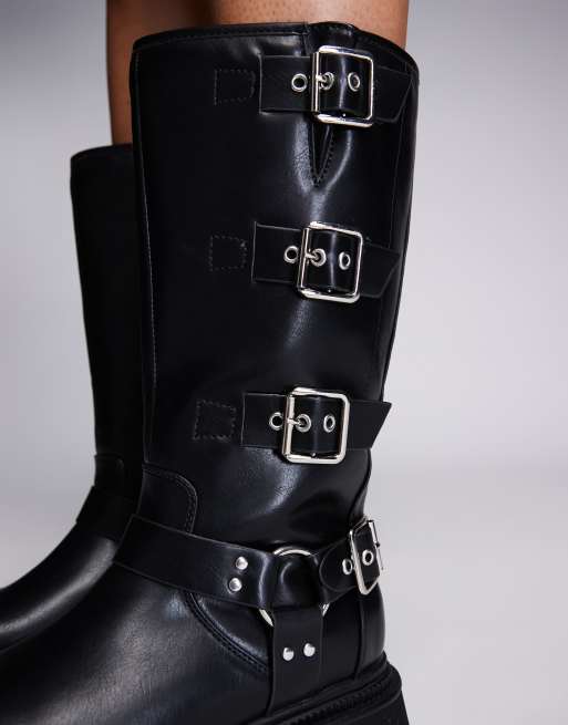 Public Desire Wide Fit Fast Track biker boots in black, 2 of 4