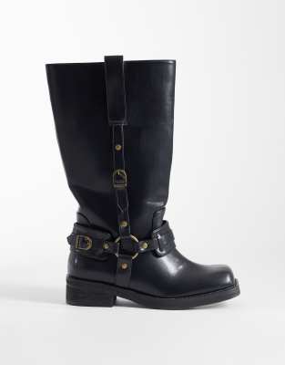 Fig - Bottes montantes plates avec harnais - Noir 40